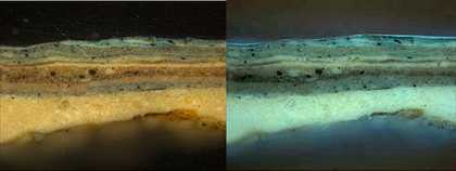 Cross section from Sketch for Hadleigh Castle: sky of main canvas, in normal light at left, UV light at right