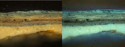 Cross section from Sketch for Hadleigh Castle: sky of main canvas, in normal light at left, UV light at right