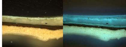 Cross section from Sketch for Hadleigh Castle: sky of left addition, in normal light at left, UV light at right