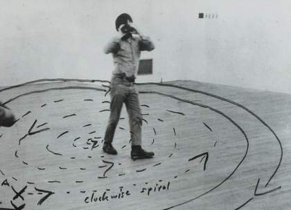 Dan Graham Two Correlated Rotations 1970 Detail of an annotated photograph of a performance 