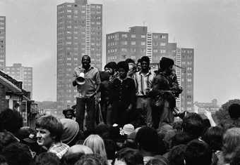 Writer and broadcaster, Darcus Howe at an Anti-National Front demonstration, Lewisham, 1977 © Syd Shelton