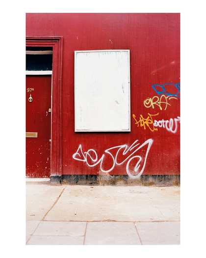 David Batchelor Stoke Newington London 20 09 02 photograph of an empty white poster board on a red building