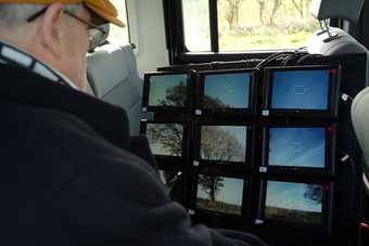 David Hockney drawing with nine cameras, April 2010