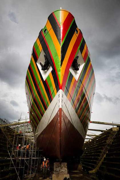 Dazzle Ship by Carlos Cruz-Diez, Tate Liverpool, front view