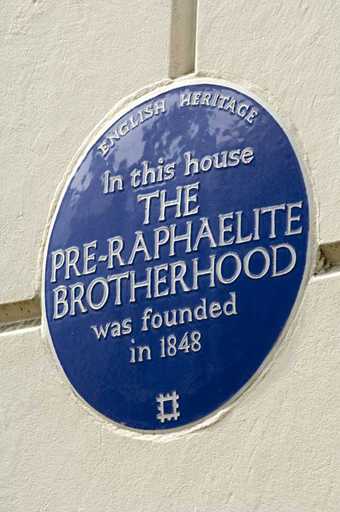 The blue plaque at 7 Gower Street celebrating the founding of the Pre-Raphaelite Brotherhood