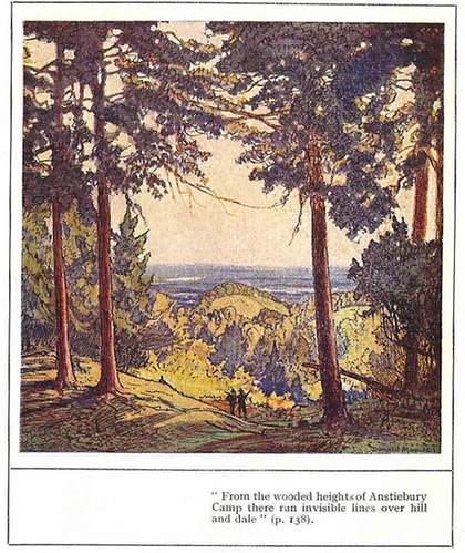 ‘From the wooded heights of Anstiebury Camp there run invisible lines over hill and dale’ Frontispiece of Donald Maxwell, A Detective in Surrey, 1932