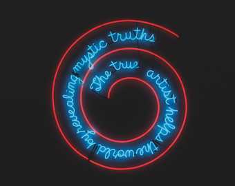 Image of a neon swirl with text running along the shape