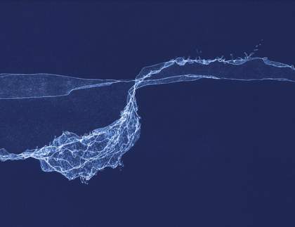 An artwork by Helen Dixon that will be on display at Tate Staff Biennale, with a blue shape moving across a dark blue background.