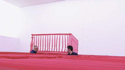 Film still of Do Ho Sugh (left) installing Staircase - III at , March 2011