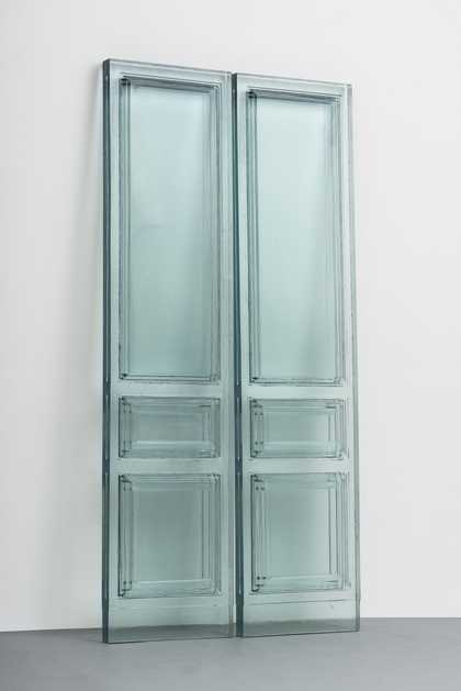 pale blue cast of a pair of doors