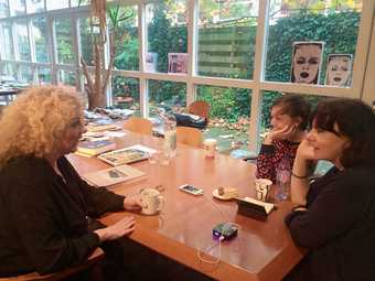 Marlene Dumas in her Amsterdam studio with Andrea Büttner and Jennifer Higgie, November 2014, photographed by Rudolf Evenhuis