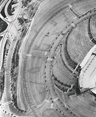 ed ruscha Thirtyfour Parking Lots in Los Angeles1967 aerial view of the car parks surrounding a stadium