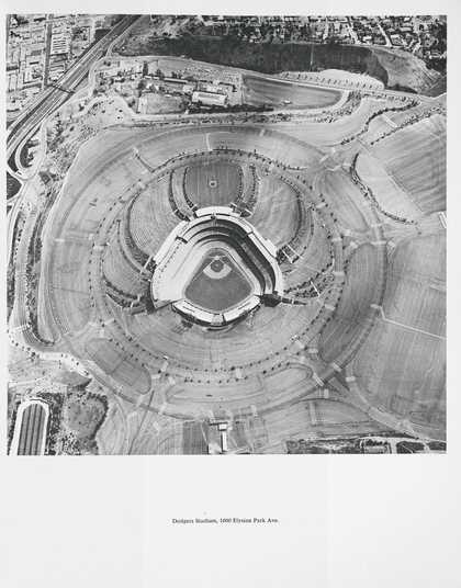 Ed Ruscha Thirtyfour Parking Lots in Los Angeles1967 aerial view of a stadium and all the surrounding car parks