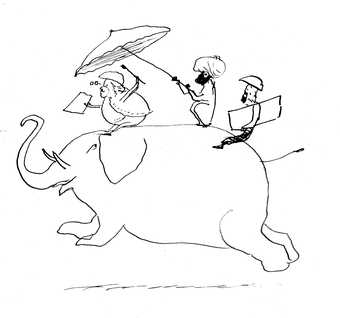 Edward Lear Drawing of the artist and Giorgio on an elephant, from a letter to Lady Waldegrave, dated 25 October 1873