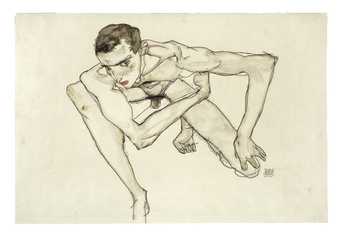 Egon Schiele, Self-Portrait in Crouching Position, 1913, gouache and graphite on paper, 32.3 x 47.5 cm - Courtesy Moderna Museet, Stockholm