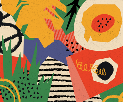 colourful abstract work with nature themes