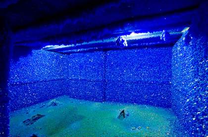 Enrico David Seizure 2008 interior view of a flat covered in blue crystals from floor to ceiling