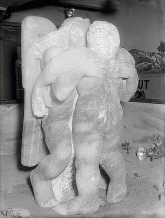Jacob Epstein's Jacob and the Angel In sand on Blackpool's central promenade (1942) 