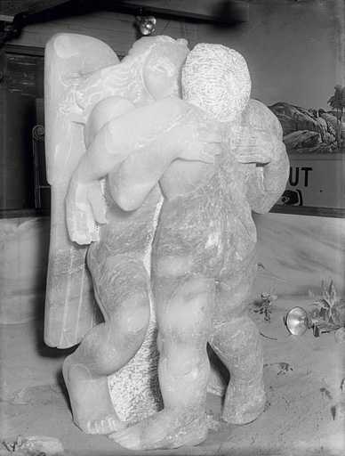 Jacob Epstein's Jacob and the Angel In sand on Blackpool's central promenade (1942)