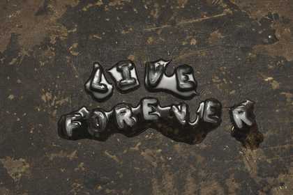 Tim Etchells Live Forever 2011 C-Prints mounted on aluminium, showing the words live forever in water droplets