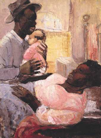 Eva Frankfurther, Couple with Infant, 1956, oil paint on paper, 75 x 56 cm