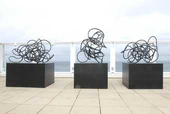 Nick Evans Memorials to the Closed System Schematic 2006 Installation view at Tate St Ives, 2006, set of 3 wire sculptures on black cube bases