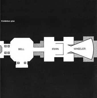 Fig.1 Exhibition plan accompanying Michael Compton’s introductory note in Three Artists from Los Angeles: Larry Bell, Robert Irwin, Doug Wheeler, Tate Gallery, London 1970