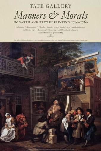 Exhibition poster featuring Hogarth painting