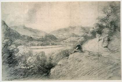 A country scene with grass and bushes in the foreground and fields, trees and hills in the background.