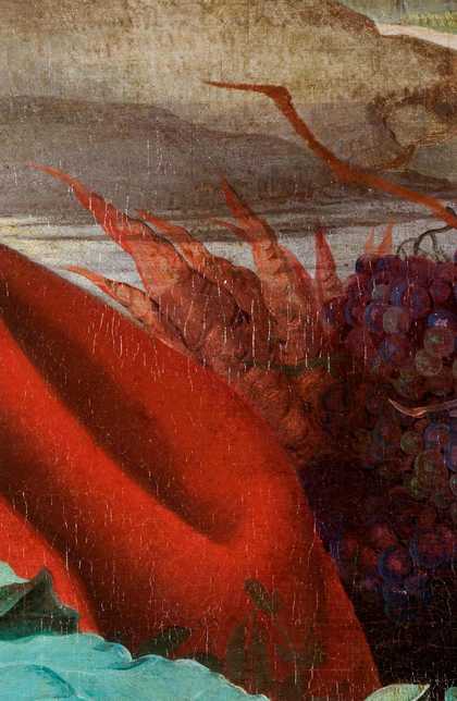 Fig.10 Detail of the red paint of the skirrits, passing over background paint