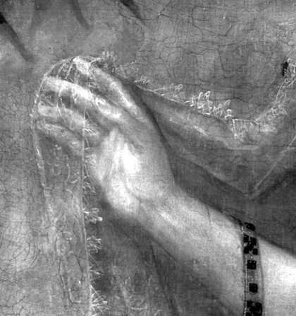 Fig.10 Infrared reflectogram detail of the sitter’s right hand