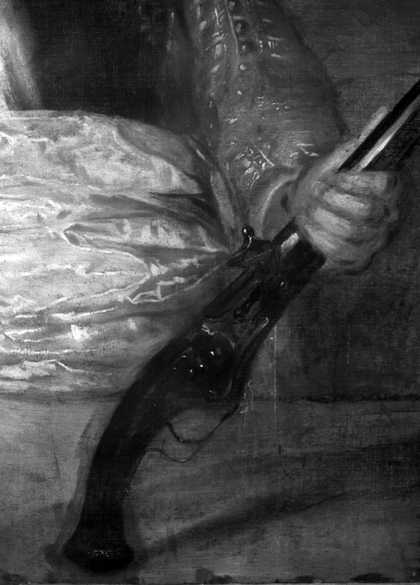 Fig.10 Infrared reflectogram showing the alteration in the position of the pistol