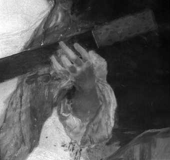 Fig.11 Infrared reflectograph detail of the left hand of the woman in blue