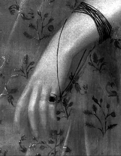 Fig.11 Infrared reflectogram detail of the sitter’s left hand
