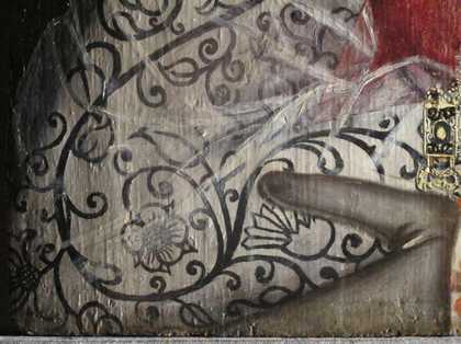 Fig.11 Detail of the sitter’s right sleeve in slightly raking light to show the sequential development of the painting