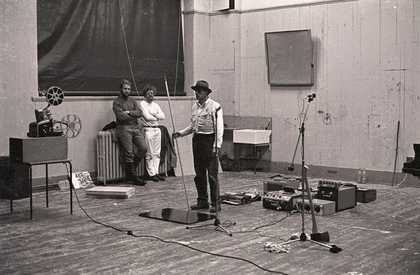 Fig.11 Joseph Beuys and Henning Christiansen performing Celtic (Kinloch Rannoch) Scottish Symphony during the exhibition Strategy: Get Arts at the Edinburgh College of Art, 1970