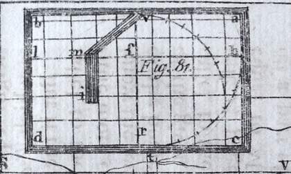A rectangular grid labelled with letters and containing two curves on the right and a thick L-shaped line coming down from the upper left.