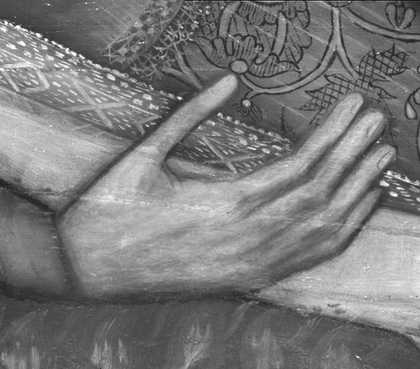 Fig.12 Infrared reflectograph detail of the right hand of the woman on the right