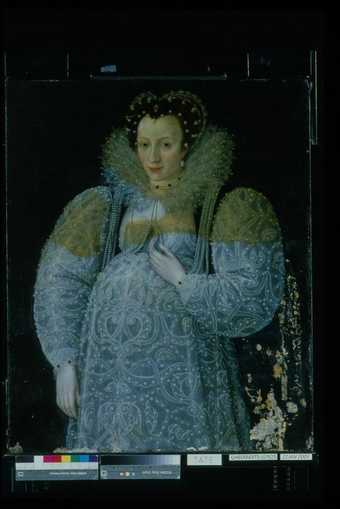 Fig.12 Portrait of an Unknown Lady c.1595 during the removal of old varnish and overpaint