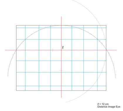 A diagram consisting of a grid with a vertical cross on it and a steep curve connecting the upper part of the cross to its two arms.