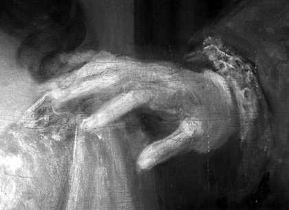 Fig.13 Infrared reflectograph detail of the man’s hand