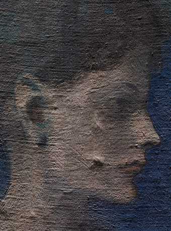 Detail of face of Girl in a Chemise c.1905 under raking light from top