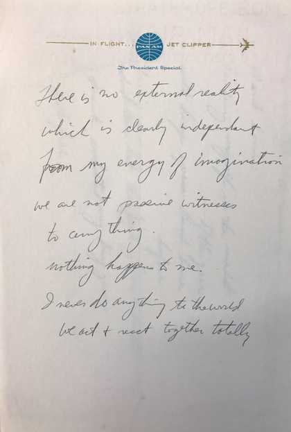 Fig.14 Sam Francis, letter written on Pan Am letterhead, undated