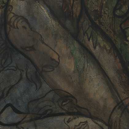 Detail of thigh showing semi-opaque flesh paint covering white outlines