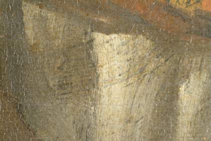 Fig.15 A pentimento in the drapery shows as a dark arc underneath the paint