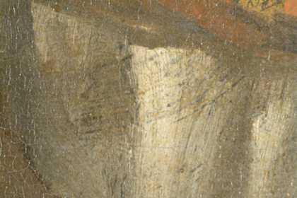 Fig.15 A pentimento in the drapery shows as a dark arc underneath the paint