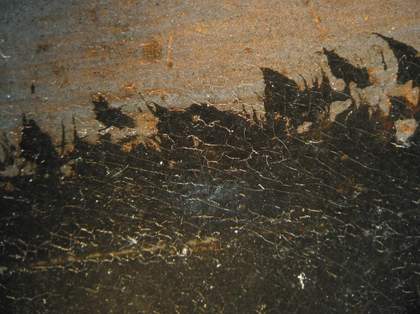 Fig.15 Detail of the sitter’s right shoulder, showing the black paint of the cape applied in dabs