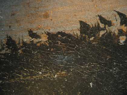 Fig.15 Detail of the sitter’s right shoulder, showing the black paint of the cape applied in dabs