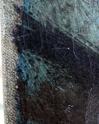 Detail of left edge showing initial blue paint layer