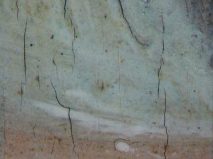 Fig.16 Detail at x20 magnification of the blue pigment in the eyeball of the sitter’s right eye